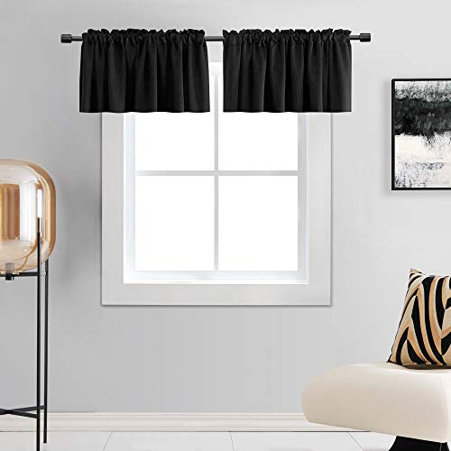 DONREN 18 Inches Long Blackout Curtain Valances for Windows - 2 Panels Blackout Window Valances for Basement with Rod Pocket (Black,42 Inches Wide)