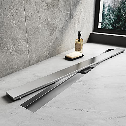 SONNI Doppelseitige Duschrinne 90cm, Bodenablauf Flach mit Geruchsstop und Haarsieb Randablauf, 2 in 1 Edelstahl Ablaufrinne Komplettset mit Bodenbefestigung