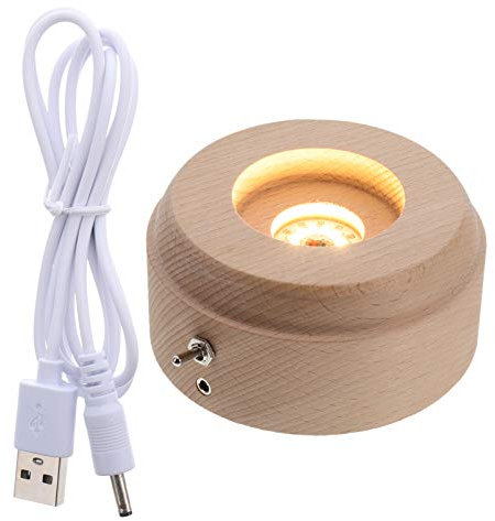Uonlytech Base de madera con luz LED y pantalla de intensidad de luz cálida, soporte para lámpara de cristal, pisapapeles de resina esférica