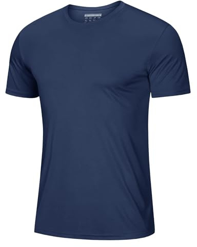 MAGCOMSEN Herr UV-skydd sportskjorta UPF 50+ snabbtorkande andningsaktiv Rashguard T-shirt, Mörkblå, M