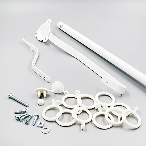 Portiere Rod with Metal End Caps and Rings - 42 Inch White Rod for Satin Curtains - Easy Install with Pre-Drilled Holes