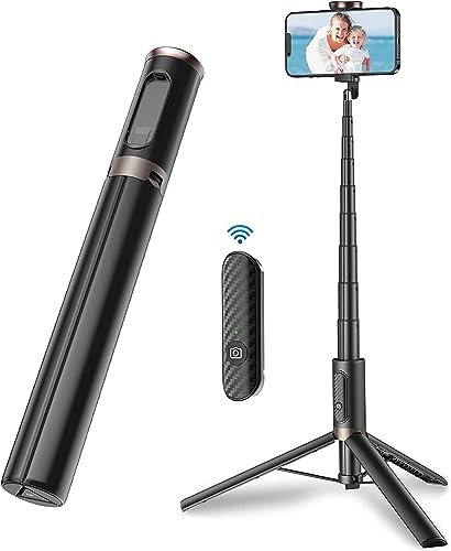 TONEOF 152cm Palo Selfie Tripode para Movil，tripode movil Extensible Rotacion Trípode Teléfono Flexible con Inalámbrico con Control Remoto Compatible con iPhone y Android-Negro