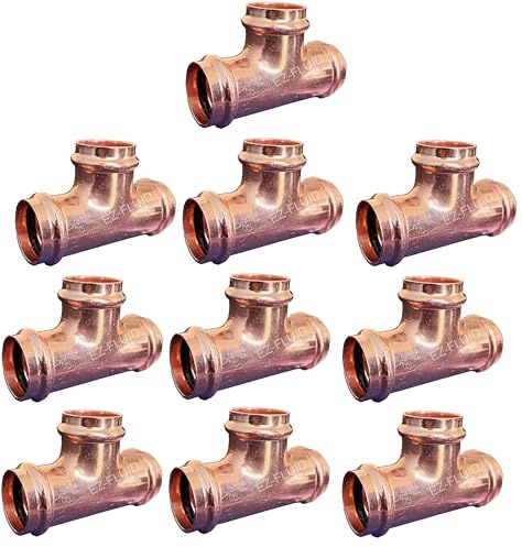 EZ-FLUID 1/2 Copper Press Tee Fitting,No Lead Pro Press Copper Pressure Press 3 Way Tee Fittings,Pipe Fitting Connection,Residential,Commercial Plumbing(10)