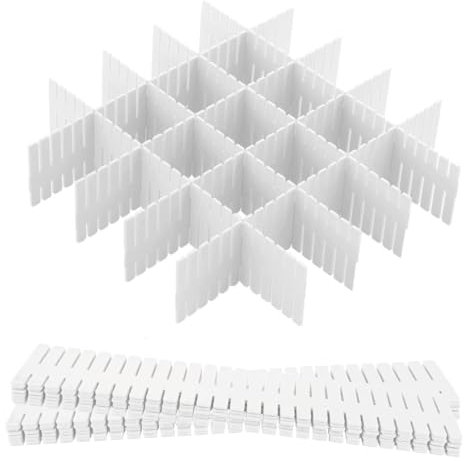Hantoc 12 Pezzi Divisori per Cassetti Regolabili, Divisori per Cassetti in Plastica Organizzatore per Cassetti Separatori per Cassetti per Ufficio, Bagno, Cucina o Camera da letto 32.4 x 7cm Bianco
