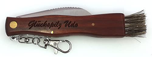 Herbertz Pilzmesser mit Bürste und Karabiner, mit Gravur, Geschenk für Pilzsammler