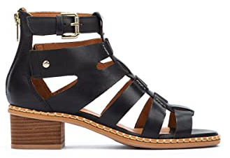Pikolinos Blanes Sandalias Tacón Mujer | en Cuero | Cremallera | Negro