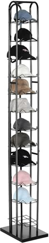 Tandefio 78 Black Floor Standing Hat Rack Tower 12 Tier Hat Display Rack Cap Organizer Metal Hats Stand Hats Wigs Holder for Cap Retail Display Storage Vertically