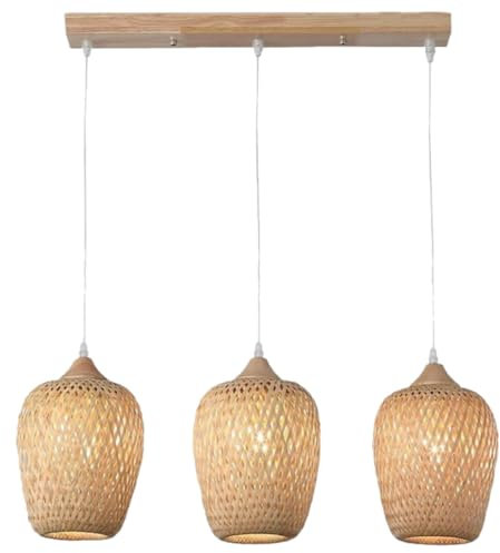DHGIE Bambus Deckenlampe Boho Hängelampe Rattan Lampenfassung Höhenverstellbar Deckenlampe Gewebte Lampenschirm Hängeleuchte Das Küche Schlafzimmer Cafe Esszimmer Lampe Hängend E27*3