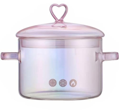 Tadoiooy Ollas de vidrio para cocinar en la estufa, cacerola de vidrio, olla de vidrio con tapa linda microondas de vidrio transparente a fuego lento estufa eléctrica resistente al calor