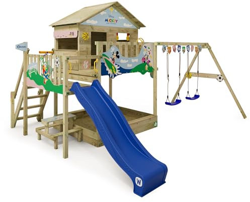 Disney's Micky Maus und Freunde Quest Spielturm von Wickey - Klettergerüst, Kletterturm, Gartenspielgerät für Kinder - Outdoor Garten Spielplatz aus Holz mit Sandkasten