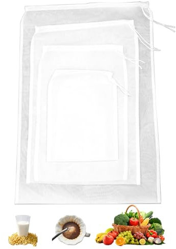 10 Sacchetto Filtro per Latte di Mandorle, Sacchetto Filtrante Latte, Sacchetto Filtro a Maglia Fine con Coulisse, Borsa per Filtro Riutilizzabile, Sacchetti In Tessuto Filtranti, Garza Alimentare