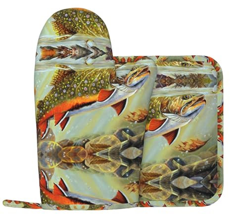 Brook Ofenhandschuhe und Topfabdeckung für Forellenfliegen (linke Handabdeckung), Küchenofenhandschuhe sind zum Backen und Kochen geeignet
