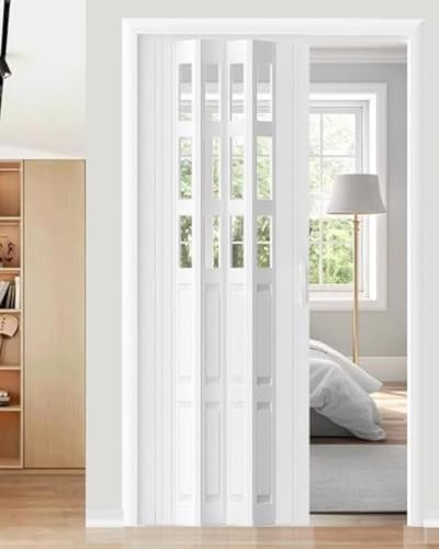 Concertina Door PVC & Acrylic Internal Foldable Gate - Custom Size, Accordion Door for Cupboard/Kitchen, Hallway Pantry Doorway Sliding Door with Handle