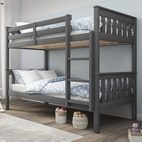 Blisswood Double Bunk Bed, 3ft Single Bed Frame with Ladder, Extra Strong & Durable, Wooden Kids bunk beds Twin Sleeper for Kids, Children, Adults, Double Bed Frame With Under Bed Storage (Dark Grey)