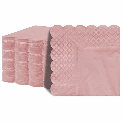 Jebblas Lot de 100 serviettes de cocktail en papier rose double épaisseur - 12,7 x 12,7 cm - Bord ondulé