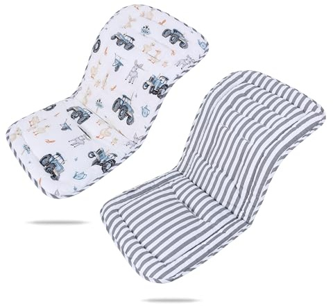 LAT Colchoneta Silla Paseo, Almohadilla Reversible para Cochecitos, Suave y Transpirable Algodón Funda Carrito Bebe Universal, Cojín Doble Cara para Silla de Auto y Carrito (Tractor)