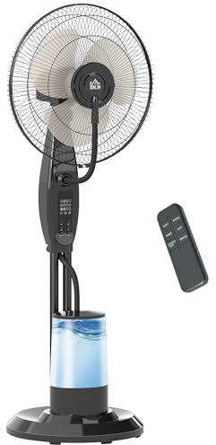 HOMCOM Ventilator mit Wasserkühlung, Standventilator mit Sprühnebel, Fernbedienung, Timerfunktion, 3,2L Wassertank, 3 Modi, 75 W, oszillierend Wasserventilator mit Rollen, 120 cm