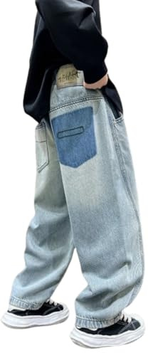 Générique Jeans Baggy pour GarçOns Enfants, Loose Fit avec Taille ÉLastique Jean Skinny Pantalon DéContracté BéBé GarçOn Droit Denims Streetwear Ado Printemps/Automne Enfants Garcon 16 Ans |