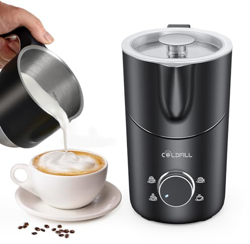 Milk Frother Electric - 8 in 1 Milk Steamer, 400 ml Automatic Hot and Cold Foam Maker for Lattes, Cappuccinos, Hot Chocolates and Oat Milk/Almond Milk, Auto Shut Off, Dishwasher Safe, Black