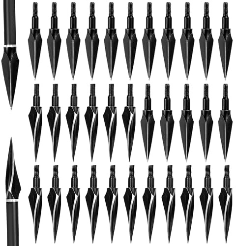 SERfawnCH Broadheads 30 Stück 100/125 Grain Pfeilspitzen aus schwarzem Kohlenstoffstahl für Recurvebogen Compoundbogen Armbrust Traditionelle Jagd Outdoor Zubehör