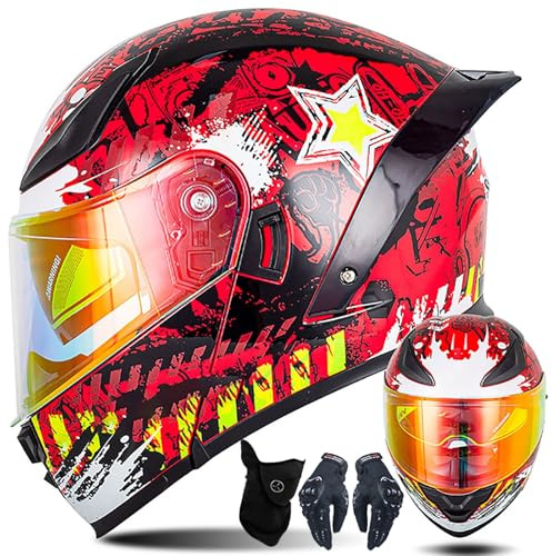 XYYYM Casque de Moto Flip up Casque Modulable Homme Femme avec Double Visière et Masque, Casque Intégral pour Scooter Chopper Cruiser, Boucle à Neuf Niveaux, Approuvé ECE 55-64cm