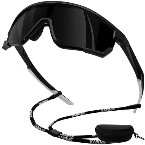 KANASTAL Ciclismo Occhiali da Sole Sportivi Neri Polarizzati Uomo Donna UV400 Veloci Scuri Avvolgenti mtb Opachi Black Sports Cycling Sunglasses per Running Ciclista Corsa Guida Golf -Nero Opaco