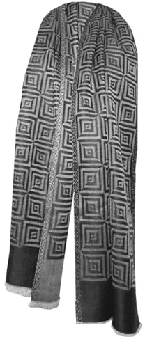 Lorenzo Cana - Sciarpa da uomo in seta – cashmere – sciarpa 50% cashmere 50% seta jacquard tessuto grigio nero 35 cm x 160 cm sciarpa motivo a quadri sciarpa di seta 7872711