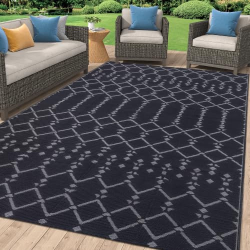 Homaxy Utomhusmatta, Mörkgrå, 120 x 180 cm | Väderbeständig, Användbar på båda sidor, Vattentät, Boho-design, För terrass, trädgård, balkong, camping, picknick