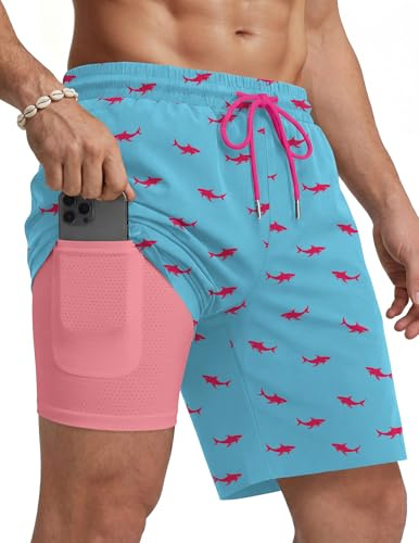 COOFANDY Mens Swim Trunks with Compression Liner Quick Dry 7 Inch Bathing Suit Beach Short with Zipper Pockets