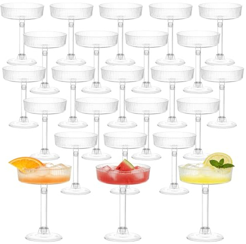 Rainmae Juego de 24 piezas de plástico Martini & Coupé, vasos de estilo clásico, diseño de tallo largo, copas de margarita y champán, ideal para regalo, fiestas de vino y entretenimiento de Navidad
