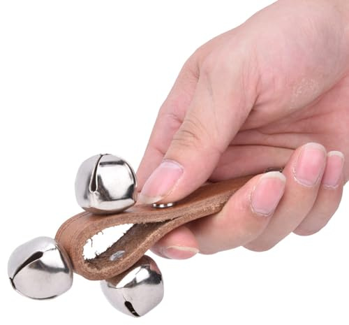 Generic Cloches à Main Instrument Traîneau Bel 3 Cloches Jingle Handbell Shaker Enfants Jouet éducatif Musical Instruments de Percussion pour la Danse Apprentissage de la Musique Cuir de Haute