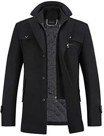 YOUTHUP Herren Wollmantel Dick Winter Kurzmantel Regular Fit Wintermantel Freizeit Herrenmantel Übergangsmantel, Schwarz, M