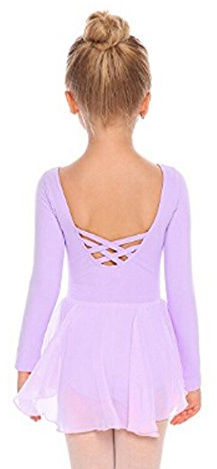 Beyove Ropa de Ballet niñas sin Espalda de algodón Vestido de Ballet Ballet Leotardo Manga Larga Ballet Leotardo Vestido de Baile Cuerpo de Baile niños con Falda de Gasa tutú Morado 140