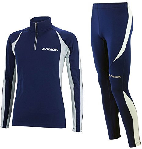 Airtracks Herren Winter Laufset Pro Thermo Laufhose Lang Laufshirt Langarm Sweatshirt Fleece Funktionsshirt Sport Langarmshirt Jogginghose Leggins -Navy - XXXL