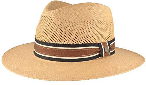 Breiter Sombrero Panama de Paja Original Sombrero de Verano de Ecuador Tradicional Tejido a Mano con Corona Ventilada Color Gris L