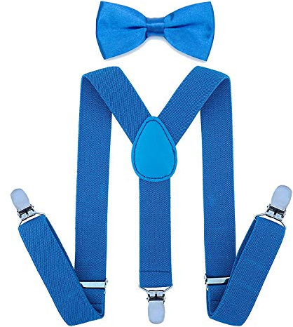 Suntrade - Bretelle per bambini a forma di Y, regolabili con clip e papillon, per bambini e bambine, Celeste., Taglia Unica