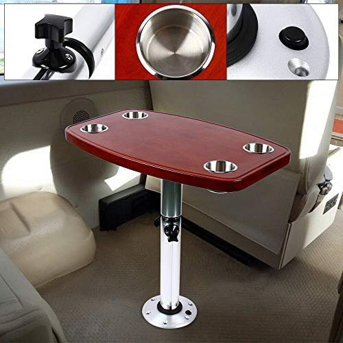 Kaibrite Table de bateau, 4 porte-gobelets, télescopique, marine, camping-car, abri moteur 600 x 380 mm, pour bateaux, ponts de yacht, table de bateau en chêne laqué