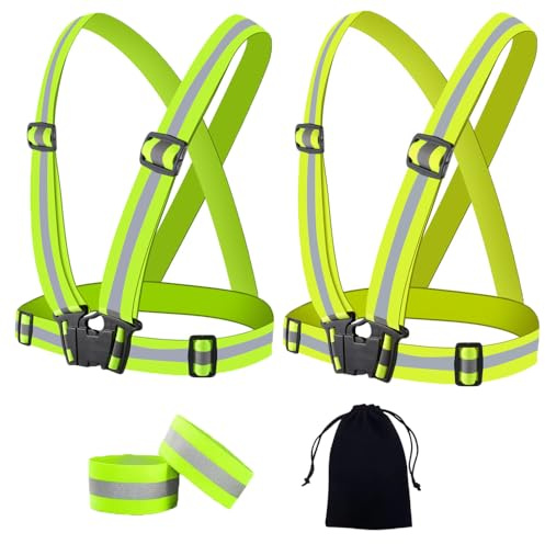 BOZEVON Gilet di Sicurezza - Imbragatura Riflettente di Sicurezza con Bande Catarifrangenti ad Alta Visibilità, Regolabile Gilet Antinfortunistici per Sport Notturni, Ciclismo, Jogging, Pacchetto 5