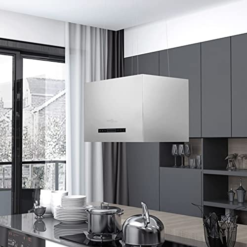 Tidyard Cappa Aspirante,da Cucina,ad Isola,Sospesa,con LCD,con Sensore,55 cm,Acciaio,Argento,55x37 cm,180 W 220-240 V~, 50/60 Hz,Cappa Aspirante,Cappa a Isola