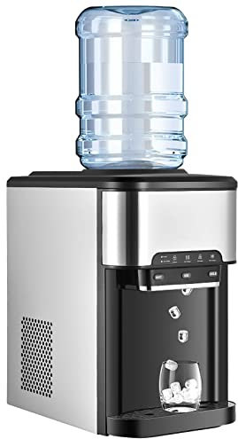 GOPLUS 3 en 1 máquina de hielo con hielo, agua caliente y fría, dispensador de agua con tanque 3 L, capacidad de fabricación de hielo 18,1 KG/24 H,máquina de beber con control táctil