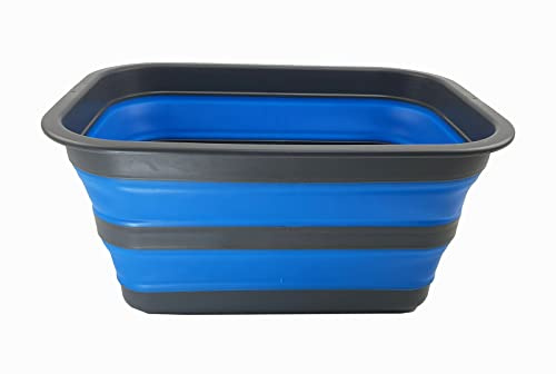 SAMMART 12L (3.17Gallon) Collapsible Tub - Portable Outdoor Picnic Tray - Portable Washing Basin - Space Saving Plastic Washtub (Grey/Blue)