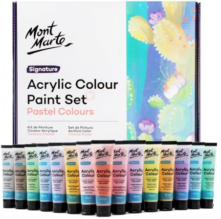 MONT MARTE Acrylic Paint Pastel Set – 36 x 36ml – Modern Pastel Colours for Canvas, Cardboard, Paper, Leather and more
