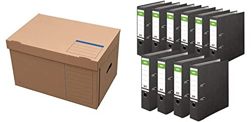 Elba Archivbox tric System & Original DINOR Ordner-Wolkenmarmor-Recycling - Made in Germany. 10er Pack 8 cm breit DIN A4 schwarz Aktenordner Briefordner