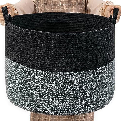 XXXLarge Storage Basket Blanket Basket Cotton Rope Baskets Woven Toy Baskets with Handle for Living Room Bedroom Comforter Cushions Storage Bin Thread Laundry Hamper, 55x35cm