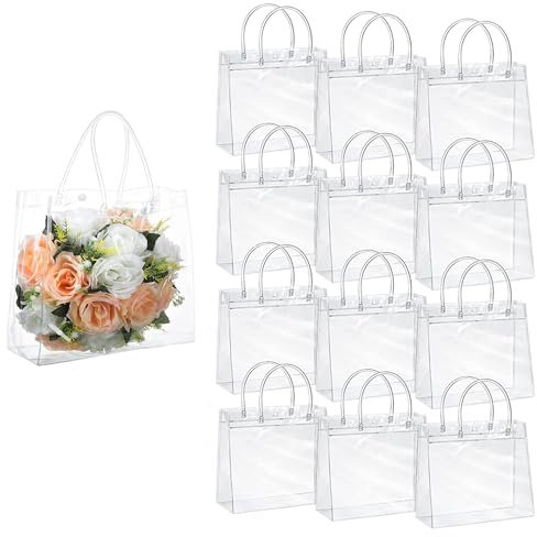 16 Packung durchsichtige Geschenktüte mit Griffen, wiederverwendbare PVC-Geschenkverpackungstasche (25x25x9cm)