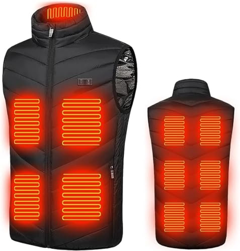 WWQQKJ Chaleco Calefactable for hombres y mujeres, chaqueta eléctrica lavable por USB, abrigo de invierno lmpermeable con 11 zonas de calentamiento for camping, caza, pesca y esquí