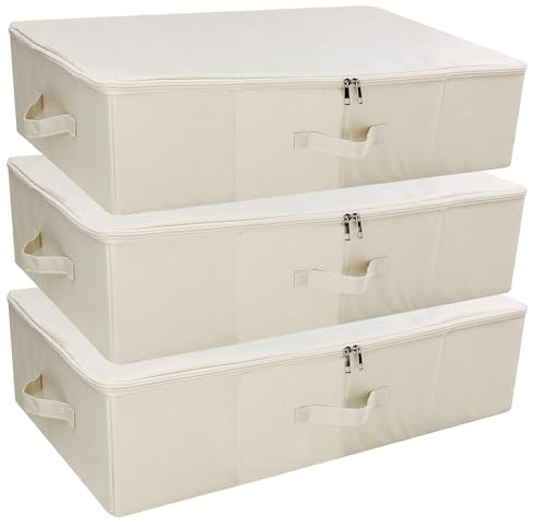 3Pcs 27.5x15.7x7 Collapsible Sturdy Under Bed Storage Bins, Closet Shelves