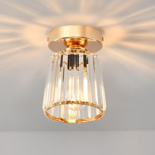 ANWIO Chandeliers Ceilings Light,Gold Light Shade,Modern Crystal Lights for Hall,Semi Flush Kitchen Ceilings Lights Fittings,Light Fittings Ceilings(E27 Base,LAMP DIAM 13.5CM)