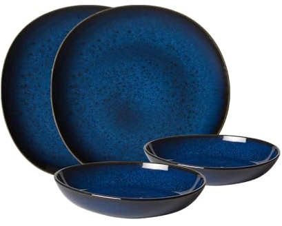 like. by Villeroy & Boch - Lave Bleu Geschirr Set Aus Steingut, 4Tlg., Pottery Look, Tafelservice Für 2 Personen, Blau