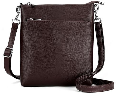 befen Echtleder Umhängetasche Damen Mittelgroß, Handtasche Damen Leder mit Handyfach, Klein Crossbody Bag Handytasche zum Umhängen mit Verstellbar Abnehmbar Schultergurt, Kaffee Braun